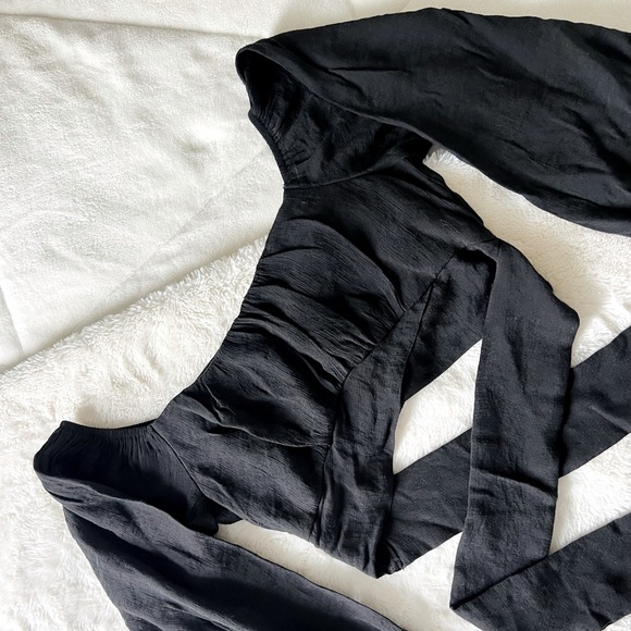 Black Crop Long Sleeve Dress Tie Top | Size S | Never Worn - Picture 3 of 3